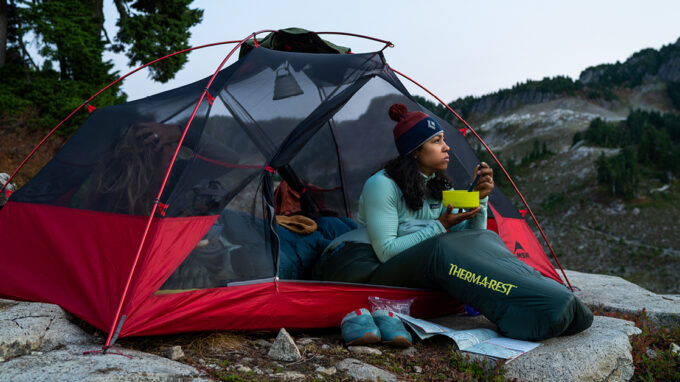 Women in a sleeping bag