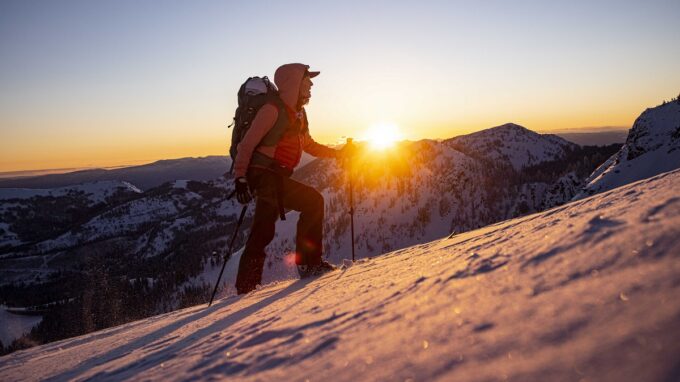 Alpine touring in the early morning