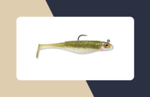 Plastic lure in the shape of a swimming fish