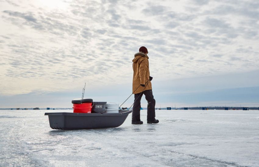 Fishing on a frozen lake