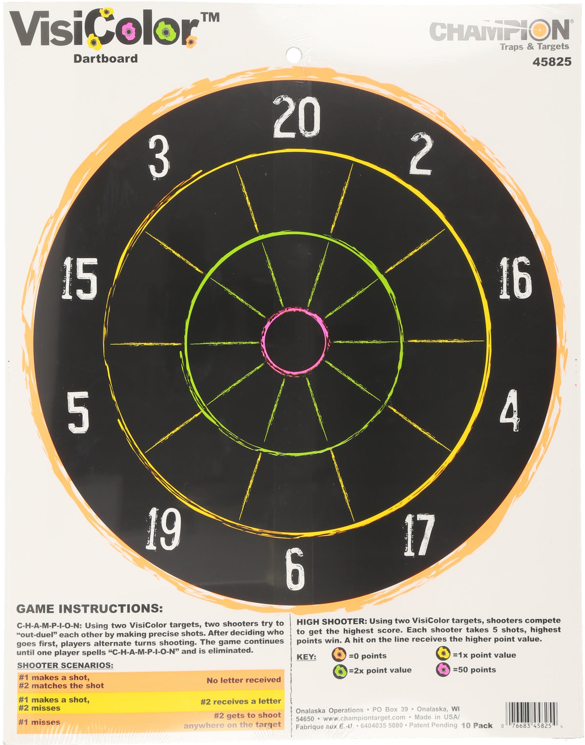 VisiColor DartBoard High-Visibility Paper Targets 10 Pack