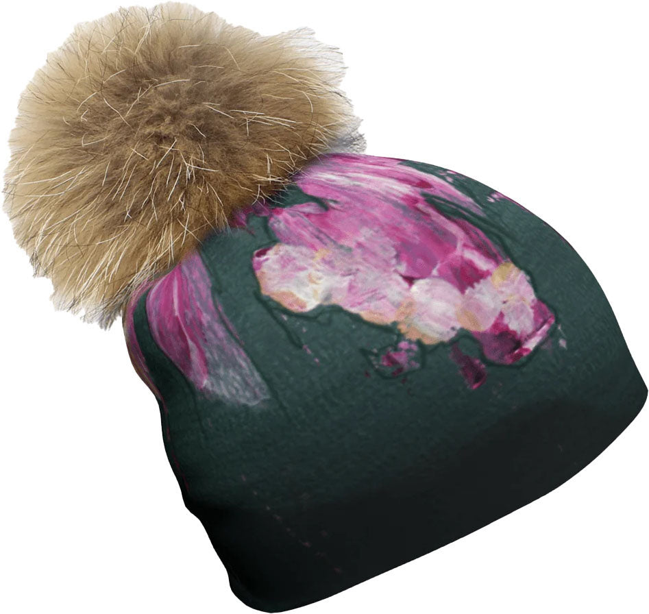 Flower Glitch Beanie with Natural Pompom - Women's 