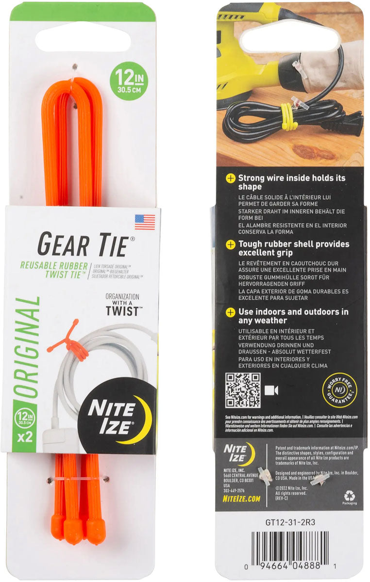 Gear Tie Original Reusable Rubber Twist Tie - 12 in. - 2/PK